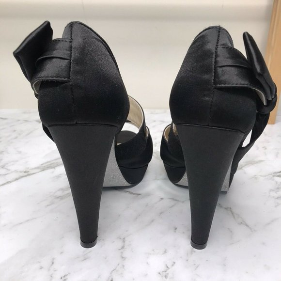 SOLD Wittner Black Satin Nippo Bow Heels Shoes 37 - Picture 7 of 12